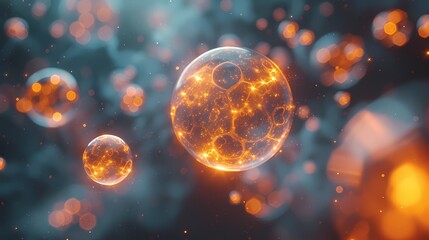 An HD view of atoms in their purest form, each nucleus and electron distinct and luminous against the backdrop of air, creating a breathtaking visual feast - obrazy, fototapety, plakaty