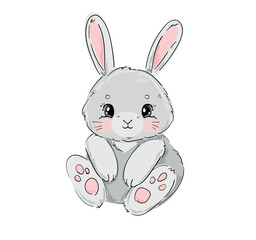 Hand Drawn Cute Bunny vector, print design rabbit, kids print