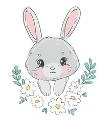 Hand Drawn Cute Bunny vector, print design rabbit, kids print