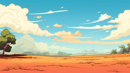 Grass Field landscape with blue sky and white cloud. Blue sky clouds sunny day wallpaper. illustration of a Grass Field with blue sky. green field in a day. 