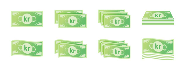 Krona or Krone Banknote Icon Set