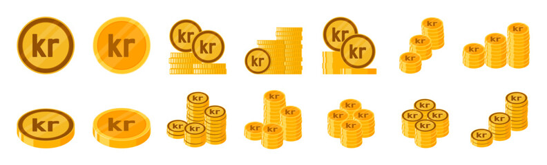 Krona or Krone Coin Icon Set - obrazy, fototapety, plakaty