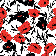 Hand Drawn Flowers background print for textile. The drawn flowers beautiful illustration for the fabric. Design ornament pattern seamless. Vector