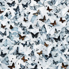 Blue Sky Butterfly Pattern with Flying Birds