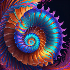 Oceanic Spiral Shell Pattern: Abstract background with a mesmerizing spiral design inspired by the intricate beauty of nautilus shells and the swirling patterns of the sea