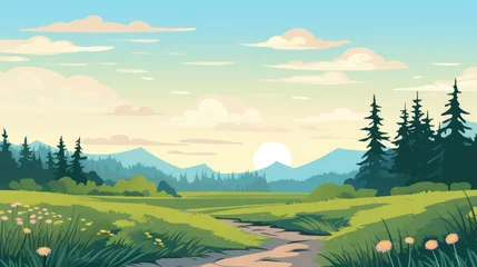 Tragetasche A mountain with road and blue sky. mountain Landscape with Blue Sky. landscape with mountains with blue sky clouds wallpaper. Cartoon illustration of a road in a field with mountain and clouds. © jokerhitam289