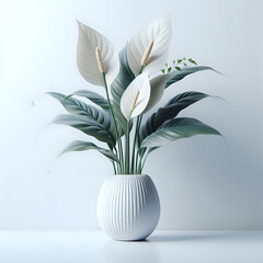 peace lily plant in white pot on white background 