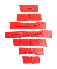 Top view set of red adhesive vinyl tape or cloth tape in stripes is isolated with clipping path in...