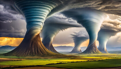 Tornado, cyklon. Abstrakcyjny krajobraz surrealistyczny. abstrakcyjne tło - obrazy, fototapety, plakaty