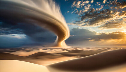 Tornado, cyklon, burza piaskowa. Abstrakcyjny krajobraz surrealistyczny