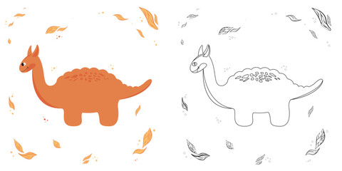 Cute dinosaur white isolated background. Children's pattern in flat style. Cute funny dinosaur for nursery, print, packaging and clothing. coloring book for children