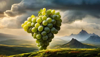 Foto op Canvas Surrealistyczny krajobraz, zielone winogrona. Abstrakcyjne tło © Iwona