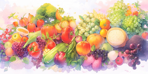 新鮮な果物と野菜のイラスト