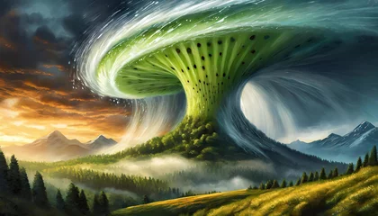 Glasschilderij Blauwgroen  Tornado. Abstrakcyjny krajobraz koncepcyjny
