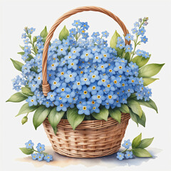 Watercolor of forget me not flower on white background