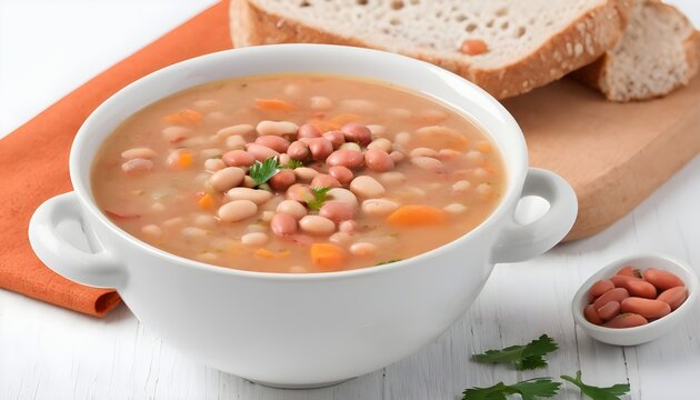 Delicious, fresh bean soup on white background