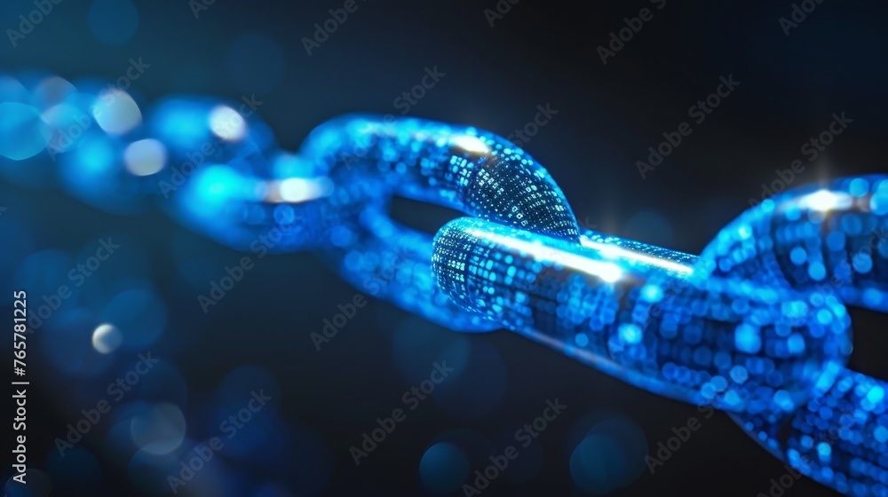 Poster a macro perspective on a blockchain, illustrating the intricate array of data that forms each link, 
