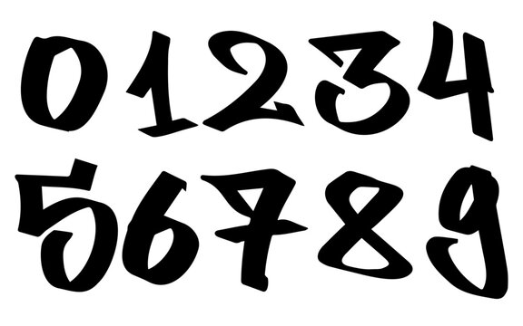 Graffiti tag numbers from 0 to 9, vector hand drawn graffiti numbers