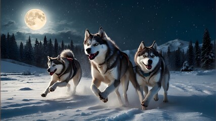 Default_A_pack_of_wild_huskies_racing_through_a_snowy_landscap_0  - obrazy, fototapety, plakaty