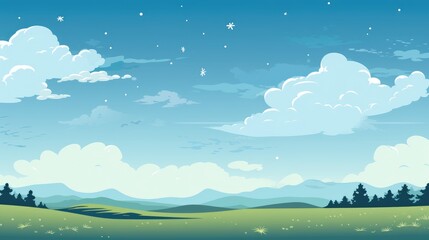 Fototapeta na wymiar Blue sky clouds sunny day wallpaper. Grass Field landscape with blue sky and white cloud. Cartoon illustration of a Grass Field with blue sky in Summer. green field in a day