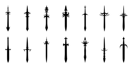 Sword silhouette set vector design big pack of illustration and icon