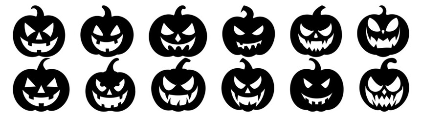 Halloween pumpkin silhouette set vector design big pack of illustration and icon