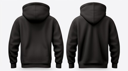 Generate a set of mockup templates featuring black front and back views of tee hoodies, ensuring a white background   - obrazy, fototapety, plakaty