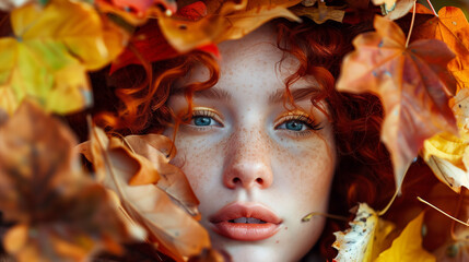 Obraz na płótnie Canvas woman in autumn fall leaves