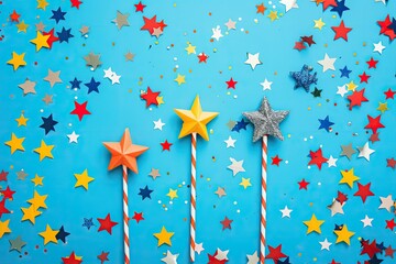 stars and confetti background with solid color in the back. best for Independence Day celebration background