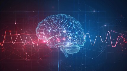 Abstract human brain shape with cardio pulse line