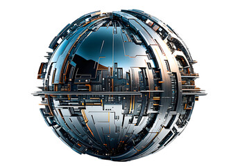 Futuristic metallic chrome texture planet or sphere isolated on transparent background. - obrazy, fototapety, plakaty