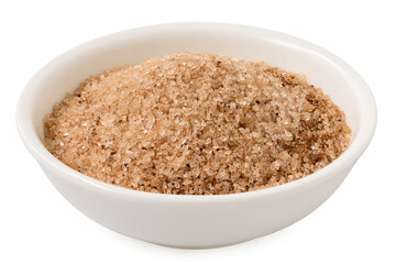Cinnamon sugar in a white ceramic bowl isolated on white. - 765785874