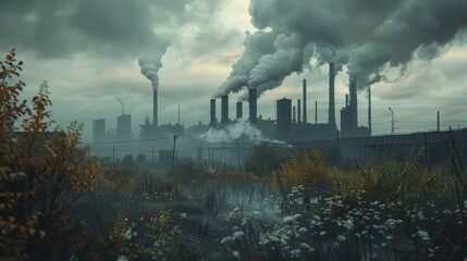 polluted air filled with toxic smoke, symbolizing the environmental damage caused by tobacco smoke and air pollution  - obrazy, fototapety, plakaty