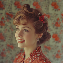 Vintage style portrait of a english woman in red