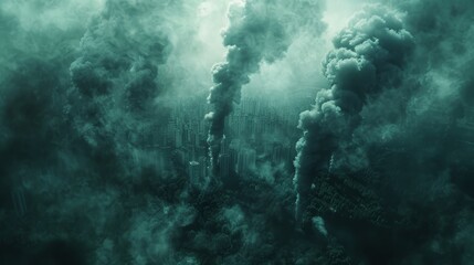 polluted air filled with toxic smoke, symbolizing the environmental damage caused by tobacco smoke and air pollution  - obrazy, fototapety, plakaty