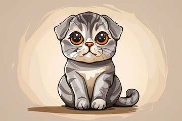 Scottish Fold cat cartoon animal logo, illustration
