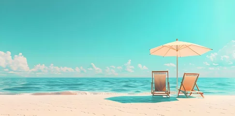 Schilderijen op glas Romantic Summer vacation, honeymoon concept. Two Chairs And Umbrella In Tropical Beach. © Penatic Studio