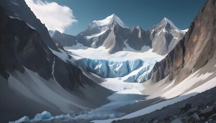 alpine landscape with snowy mountains - obrazy, fototapety, plakaty