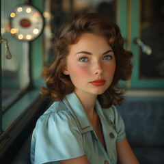 40's style portrait of a female with subtle and pleasing blue colors