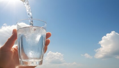 Cold drinking water in a glass - obrazy, fototapety, plakaty
