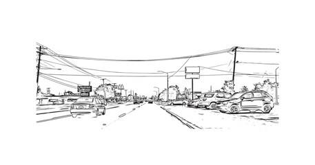 Obraz premium Print Building view with landmark of Springdale is the most populous city in United States. Hand drawn sketch illustration in vector.