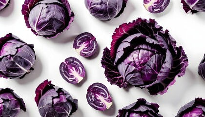 purple cabbage over white backdrop - obrazy, fototapety, plakaty