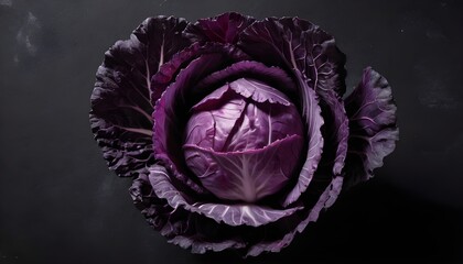 purple cabbage over black backdrop - obrazy, fototapety, plakaty