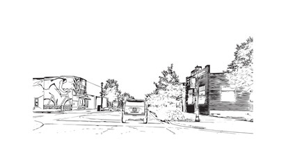 Print Building view with landmark of Springdale is the most populous city in United States. Hand drawn sketch illustration in vector.