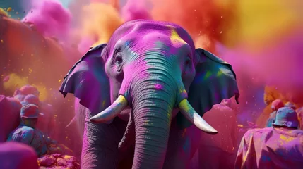 Raamstickers Elephants in surreal scene. 3D illustration. Fantasy. © Robina