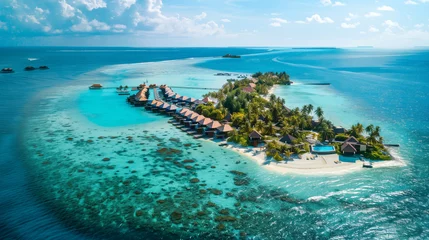 Meubelstickers Aerial view of tropical island with water bungalows at Maldives © Анастасия Козырева