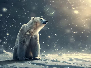 Foto op Aluminium White bear on the dark arctic background. High quality © fillmana