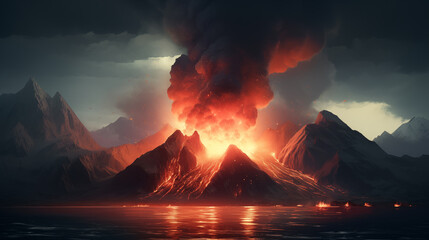 Volcanic eruption. Scenic view of volcanic mountain