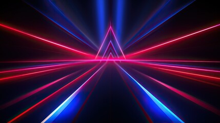 Abstract beautifull neon background with glowing lines, empty room interior design. Abstract geometric shapes, blue and red lights in a dark space, 