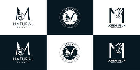 letter logo M design collection with nature beauty concept premium vector